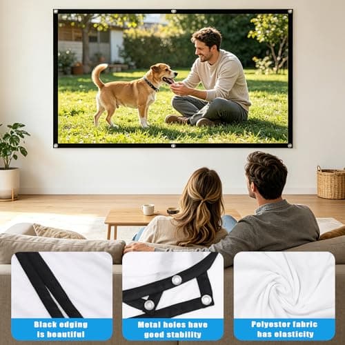 100 Inch Projector Screen, 16:9 HD Portable Projection Screen, Foldable Wrinkle Free Projector Screen with Hooks and Ropes for Indoor Home Theatre, School Presentations, Office Meetings and Outdoor Us — view 3