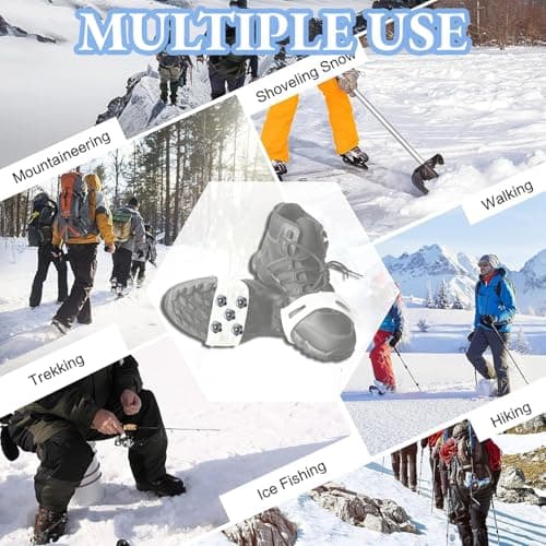 2Pcs Anti Slip Crampons, Outdoor Anti Slip Shoe and Boots Ice Cleats with 5 Stainless Steel Spikes Winter Outdoor Anti-Slip Crampon for Walking, Fishing, Climbing and Hiking White — view 2
