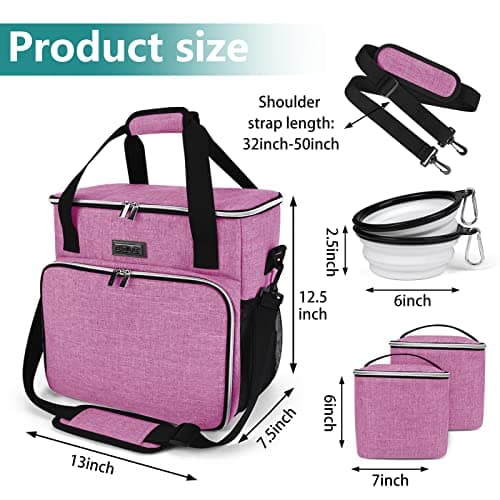 BAGLHER Dog Travel Bag, Pet Travel Bag (ALL Pet Travel Supplies), With 2 Pet Food Containers and 2 Collapsible Silicone Bowls; Essential Kits for Pet Travel Pink — view 3