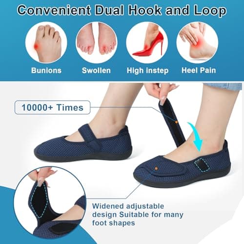 JOINFREE Womens Extra Wide Fit Walking Shoes Mary Jane Navy Blue — view 2