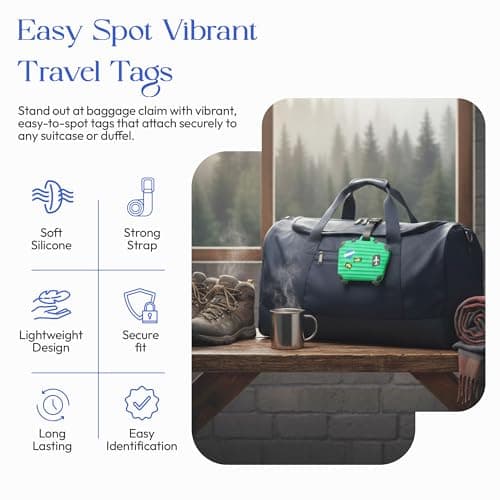 Suitcase Shaped Silicone Luggage Tag Set of 4 – Hidden ID Card Insert, Flexible Travel Bag Identifiers – Strong Straps for Suitcases, Backpacks, Cabin Bags, Flights, Holidays and School Trips — view 3