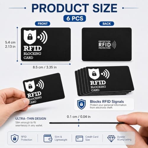 ChainYao 6 PCS RFID Blocking Cards, Ultra Thin Black Anti Theft Credit Card Protectors, Contactless Bank Card Blocker for Wallets, Slim Card Safeguard for Men & Women — view 2