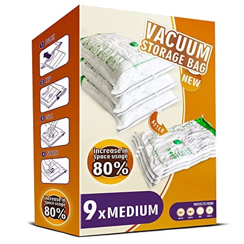 STORAGE MASTER Space Saver Bags for Travel and Home Reusable Vacuum Storage Bags Save 80% More Storage Space Work with Vacuum Cleaner (9 Medium, No Pump Included)