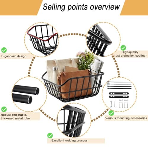 HopesEager Rear Bicycle Basket with Rain Cover, Luggage Net, Large Metal Bicycle Basket at the Back, Robust Rear Bicycle Basket for Most Bicycles and E-Bikes — view 3