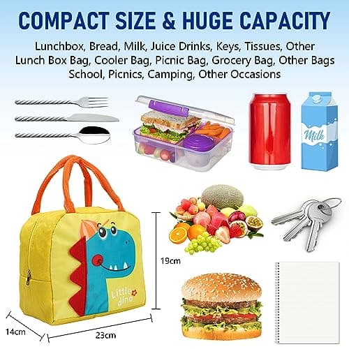 Runmeihe Kids Lunch Bag for Girls Boys Students, Reusable Cartoon Insulated Lunchbag,Small Foldable Waterproof Lunch Bags for Travel Picnic School — view 2