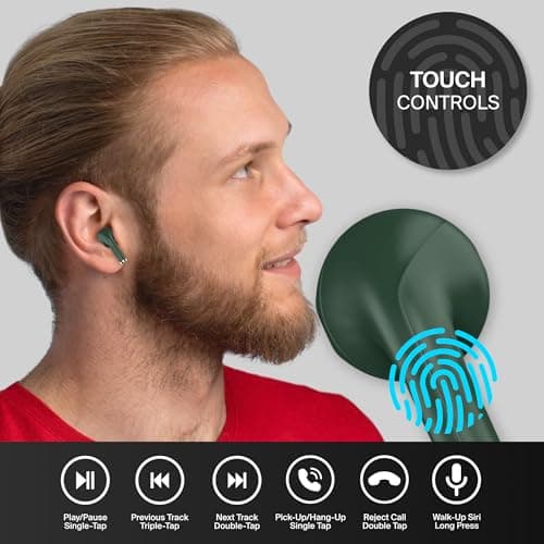 WATCHEM Wireless Earbuds Green – Bluetooth 5.0 TWS In-Ear Headphones, IPX5 Waterproof Earphones, Fast Charging Case, Lightweight, Stylish, Small Fit, Sports & Gym Ready — view 2