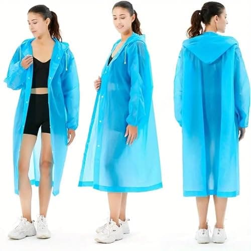 Boolavard 4pcs Heavy-Duty Plastic Rain Ponchos for Adults - Reusable Full-Coverage Hooded Poncho with Drawstring, Unisex Family Pack for Outdoor, Travel — view 4