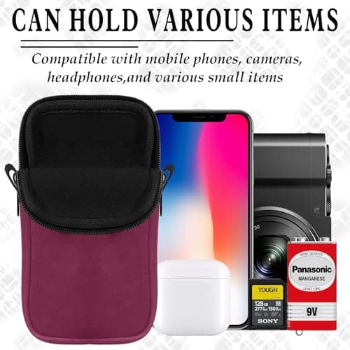 Phone Sock 2 Layers, Waterproof Neoprene Phone Pouch with Strap, Universal Shock & Impact Resistant Bag for Smartphone, Compact Sleeve Case fit to 7" for Travel Hiking, Gift for Men Women, Berry — view 3
