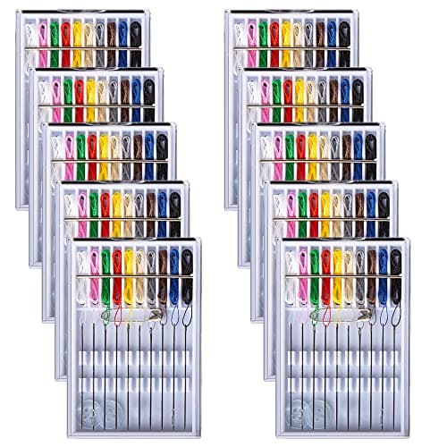 10 Boxes (100 Pcs) Travel and Home Quick Fix Sewing Kit Pre Threaded Needle Kit Assorted Color