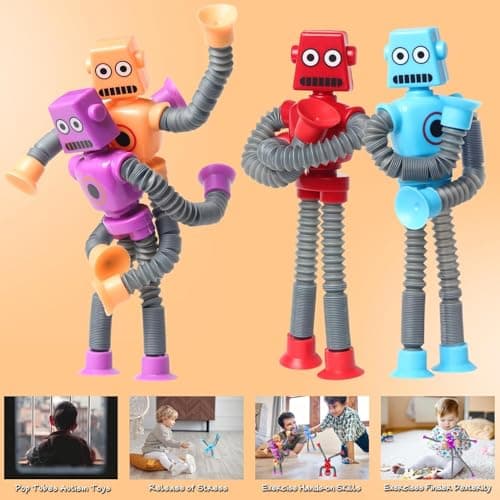 Telescopic Suction Cup Robot Fidget Toys, 4PCS Tubes Robot Stress Relief Toy Christmas Stocking Fillers, Sensory Squeeze Toy Stocking Fillers for Boys Girls & Adult — view 5