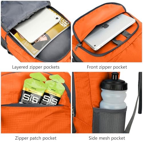 Mayoii Foldable Lightweight Backpack for Mens & Women – 35L Waterproof Rucksack for Mens & Women, Rucking Daypack for Outdoor Sports Hiking Travel Camping (Orange) — view 6