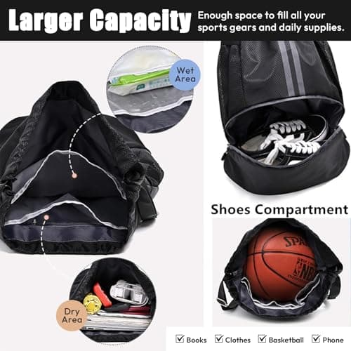 Sioloc Waterproof Drawstring Backpack for Gym & Swim – Lightweight Sports Bag with Shoe Compartment, Large Capacity, Wet/Dry Pockets (Men & Women) — view 4
