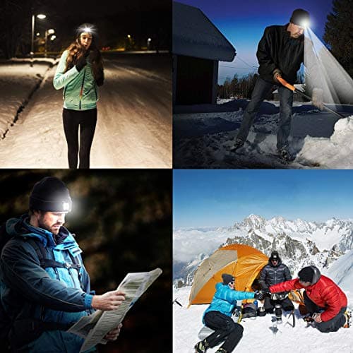 RFWIN LED Beanie Hat, Bright Rechargeable Headlamp Cap, Unisex Lighted Winter Knit Hat for Hunting, Camping, Grilling, Running, Walking Grey — view 5