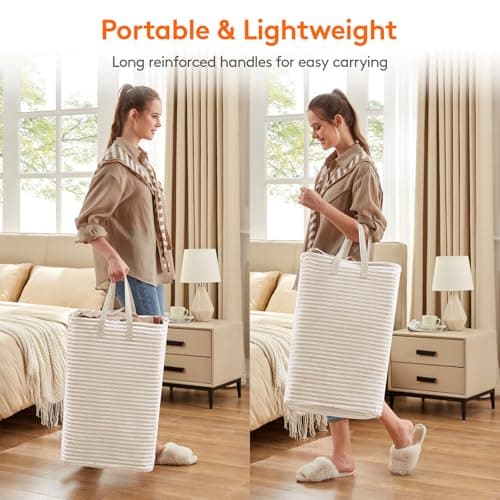 Lifewit 80L Collapsible Laundry Basket with Extended Handles, Beige — view 4