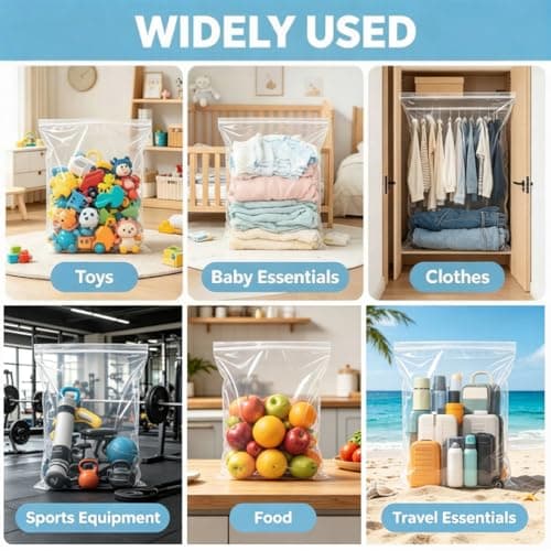 Ziplock Bags for Clothes, 25Pcs Large Clear Plastic Storage Bags 60x40cm — view 6