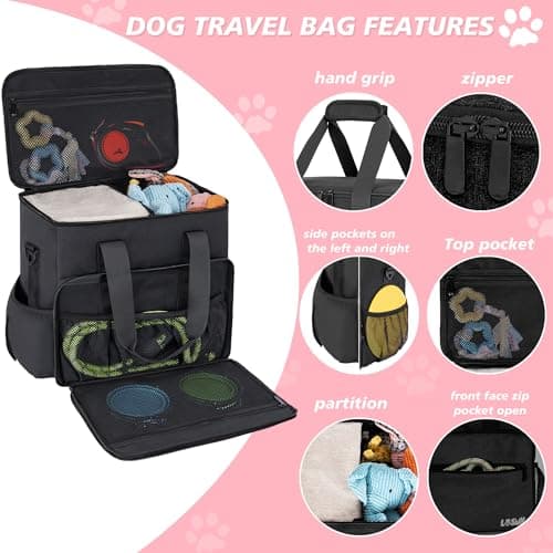 Dog Travel Bag, Includes 2 Food Containers, 2 Foldable Bowls, 1 Feeding Mat — view 6