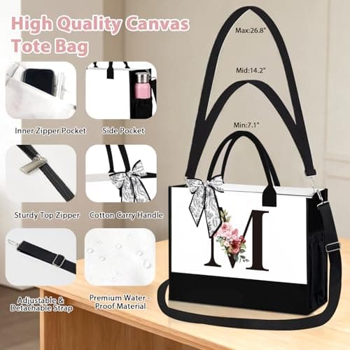 Gifts for Women, 3 PCS Tote Bag,Personalized Initial Makeup Bag, Personalized Gifts for Women, Canvas Tote Bag for Beach,Wedding,Birthday Gifts for Women, Mom, Teachers, Friends, Bridesmaids — view 3