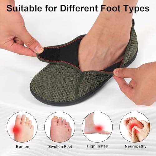 Mens Comfort Wide Fit Walking Shoes Casual Slip on Barefoot Shoes with Adjustable Straps Zero Drop for Swollen Feet Men Green 8 UK — view 4