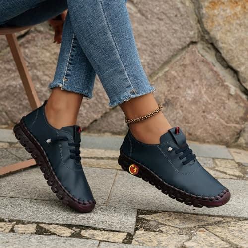 Womens Sport and Outdoor Shoes Womens Trainer Waterproof Non Slip Walking Shoes Lightweight Soft Wide fit Running Sneakers Casual Orthopedic Shoe Lace up Sneaker Walking Trainers Navy 3.5 — view 3