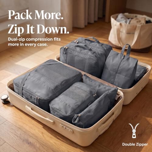 LUGG 8 Set Compression Packing Cubes for Suitcases – Suitcase Organiser Set, Lightweight 290D Polyester Waterproof Travel Bags, Luggage Packing Organizers, Travel Essentials for Men & Women — view 2