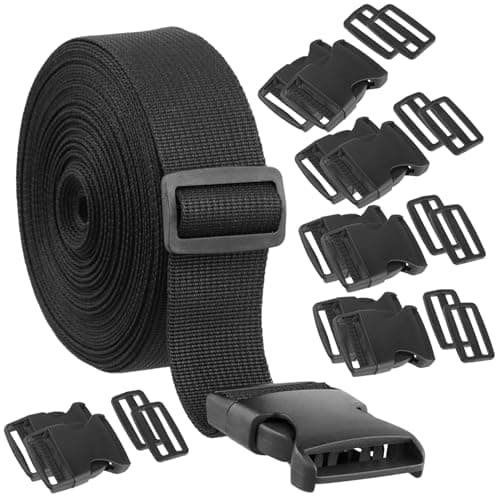QWORK® 1.5 Inch Nylon Webbing Strap Kit - 11 Yards with 10 Plastic Buckles & Tri-Glide Slides for DIY Luggage, Bag, Backpack Repair (3.8cmx10m Strap)