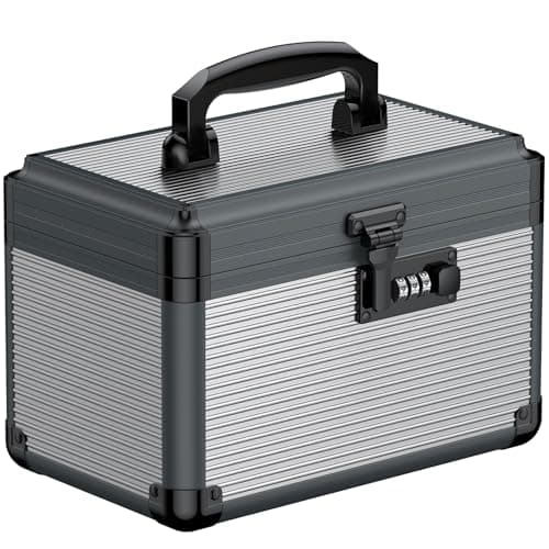 Uniclife Medicine Storage Box, 24 x 15.2 x 16.5 cm, Portable Medication Box with Combination Lock & Handle, Metal Lockable Medicine Box, Security First Aid Medical Box