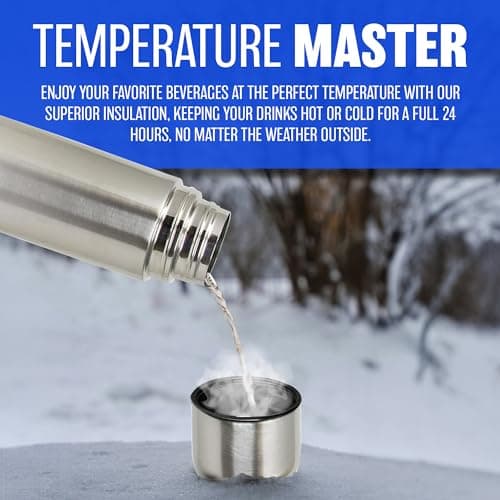 1L Stainless Steel Flask - Keeps Drinks Hot & Cold, with Carry Case, Vacuum Insulated, Perfect for Sports, Outdoor, Hiking, Travel, Office, Leakproof Lid Serves As A Cup, 1000ml — view 3