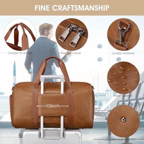 3PCS Faux Leather Weekender Bag for Women Men Travel Bag Overnight Bags — view 5