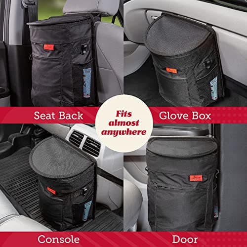 Lusso Gear Spill-Proof Car Bin, Car Trash Can for Rubbish - Removable Liner & Storage Pockets - Keep Car, Auto, Motor Tidy, Organised & Odor Free - Large 9L Capacity Garbage Bin (Black) — view 4