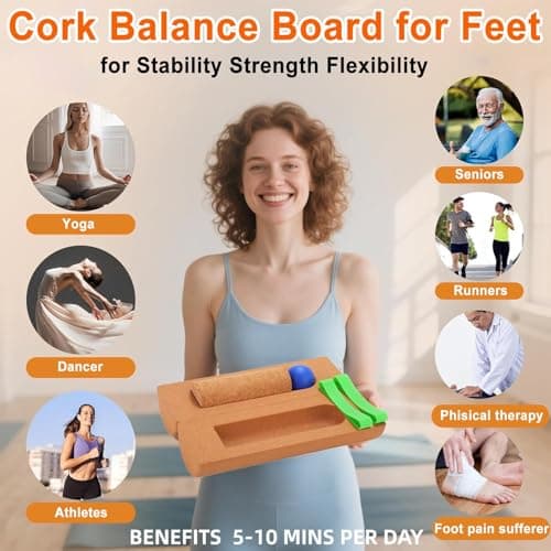 Ankle Balance Board Cork Foot Strengthener Trainer with Massage Ball & Resistance Bands for Balance Stability & Foot Strength Office Home Gym Workouts — view 5