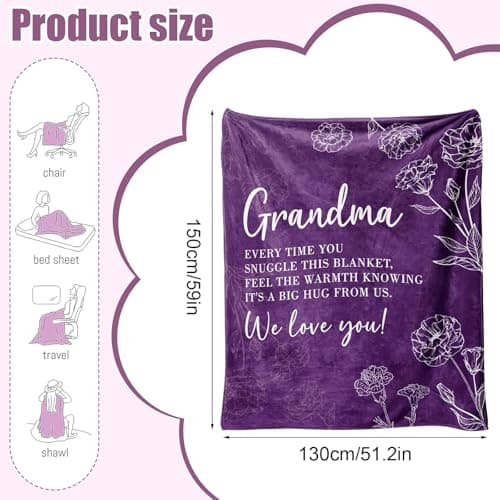 twirush Gifts for Grandma, Gifts for Nan, 130 x 150cm Grandma Blanket, Flannel Nan Gifts from Grandchildren, Christmas Birthday Gift for Nan, Nanny, Nana, Purple — view 2
