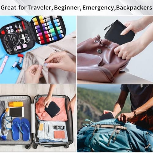 Sewing Kit, Travel Basic Sewing Set with Leather Case 14 Threads and Needles kit Accessories for Adults, DIY,Home, Travel & Emergency Compact Small Black — view 6