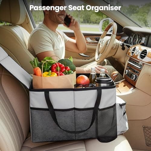 SUNNYNEST Car Seat Organizer-Car Organizer Front Seats Back Seat,with Dividers Cup Holders and Lids Suitable for Front Seat/Back Seats/Trunk Car Accessories Interior (Light Gray) — view 3