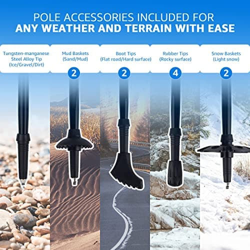 Overmont Hiking Poles Foldable Aluminium Ultralight - Adjustable 105-125 cm Trekking Poles - Nordic Walking Poles 1 Pair with All-Terrain Accessories Black — view 6
