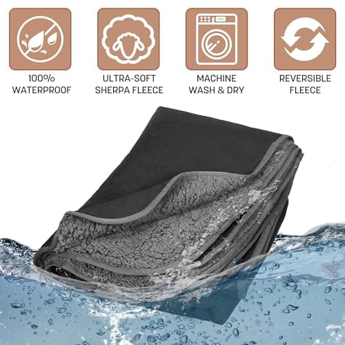 Kato Tirrinia Warm Waterproof Outdoor Blanket with Sherpa, Windproof Camping Travel Blankets, Foldable Picnic Blanket for Stadium, Grass, Car, Hiking, Road Trip, 130 x 150 cm - Black — view 5