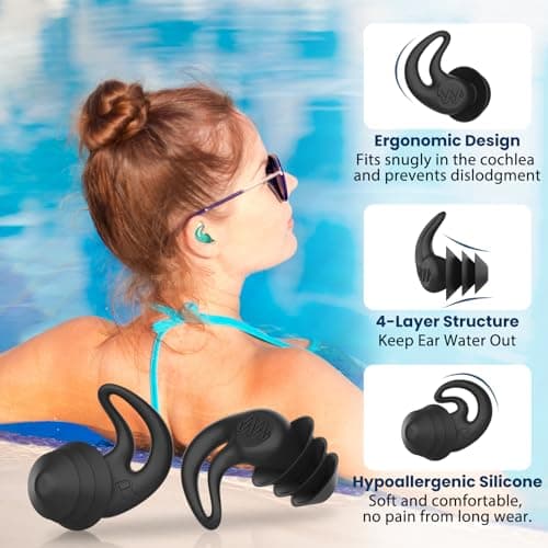 Swimming Ear Plugs Adults,4 Pairs Reusable Silicone Ear Plugs Swimming — view 2