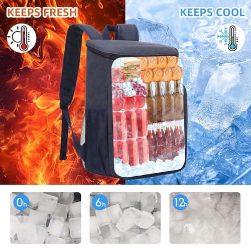 Bagtopia Camping Cooler Backpack 25 Cans, Leak Proof Soft Insulated Compartments Thermal Bag, Portable Lightweight Beach Travel Trip Picnic Lunch Backpack for Men and Women, Stripes-Navy Blue — view 6