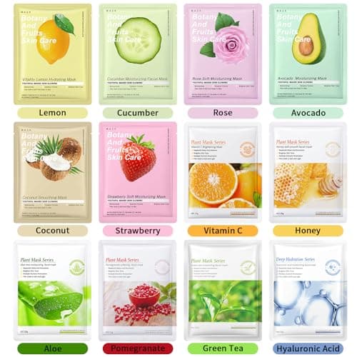 12 Pack Face Masks Skincare, Sheet Face Masks Spa Gifts for Teens Girls Women, Hydrating Face Sheet Mask, Beauty Face Mask Set Gifts for Kids Teens Girls Birthday Sleepovers Pamper Party — view 2