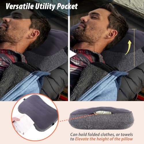 TREKOLOGY Inflatable Camping Pillow - Travel Pillows for Backpacking, Beach & Airplane - Blow Up Head & Neck Support Camp Cushion with Removable Cover, Adjustable Attachment Strap & Storage Bag (Grey) — view 3