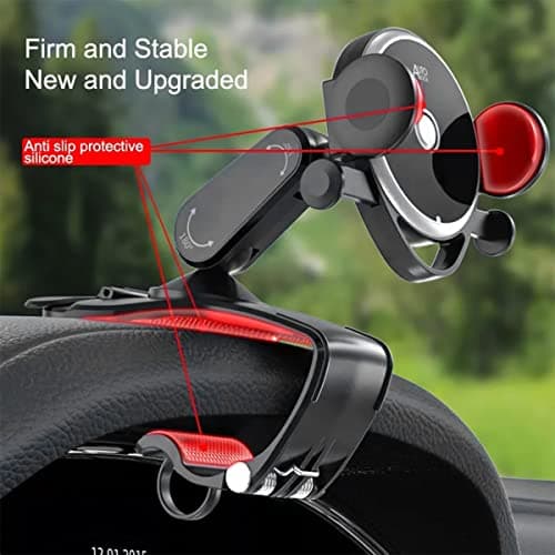 CGEAMDY Car Phone Holder Mount, Phone Mount for Car Dashboard, Cell Phone Stand with Parking Number Plate, 360 Degree Rotation One Hand Operation, Compatible with All 7.6 to 17.7 CM Smartphones — view 5