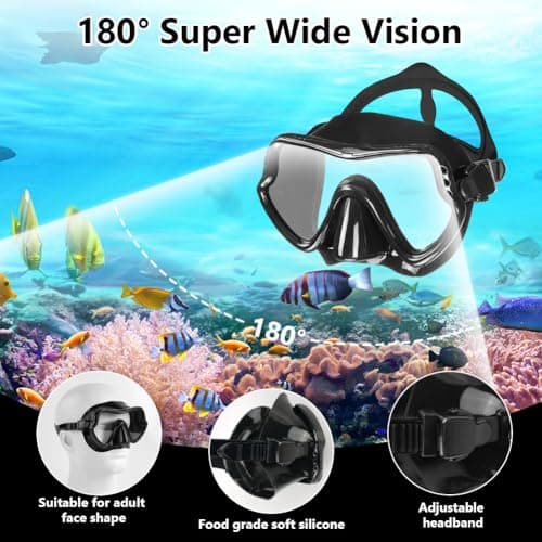 AOOSA Snorkel Set Adults, Anti-Fog Tempered Glass Snorkeling Gear — view 3