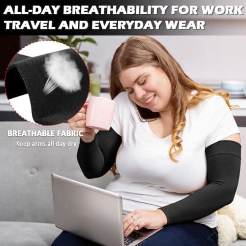 Ailaka Compression Sleeve Arm for Men & Women, 15-20 mmHg Graduated Support for Everyday Swelling, Muscle Fatigue & Active Recovery (BK, M) — view 5