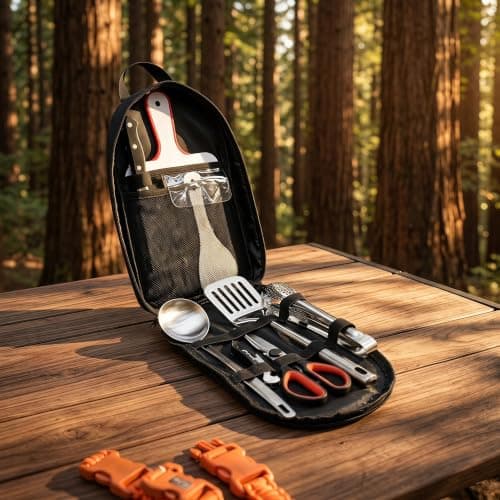 Yardwe Camping Cutlery Organizer Bag with Zipper, Oxford, Black — view 6