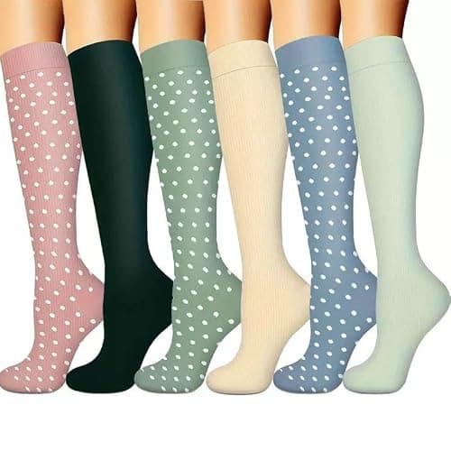 6 Pairs Compression Socks for Women & Men 15-20 mmhg Graduated Compression Stockings for Blood Circulation Support Socks for Varicose Veins Running Flight Travel (bodian, S/M)