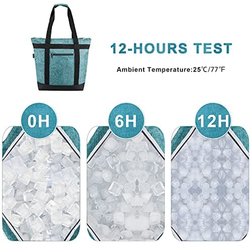 BeeGreen Insulated Cooler Bags for Picnic Grocery Travel Shopping Soft Cold Bag Large Collapsible Freezer Cooler Foldable Food Lunch Bag with Zipper Leak Proof Fish Bag Foam Cooler Gift Teal — view 2
