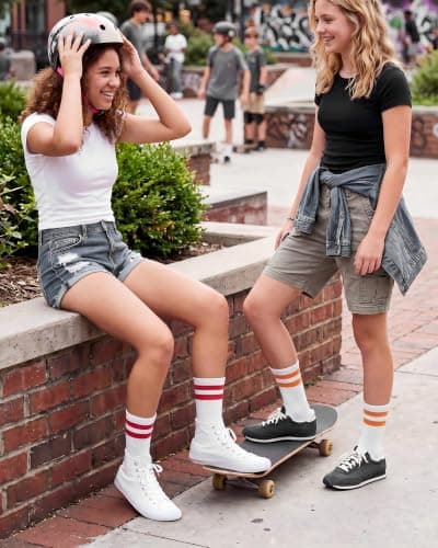 Hercicy 4 Pairs Girls Trip Themed Socks Girls Weekend Trip Gifts for Women Colorful Stripe Elastic Crew Socks for Weekend Travel Vacation Camping Bachelorettes Sisters Friends Bestie Party Favor — view 2
