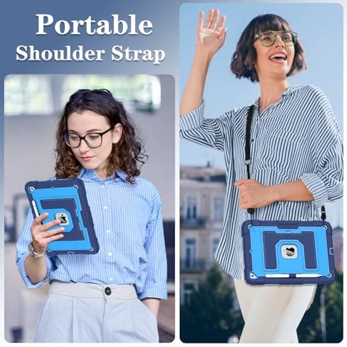 Ovenoe for iPad 9th/8th/7th Generation 10.2 Case 2021/2020/2019, Rugged Shockproof Kids Case with Built-in Stand/Hand Strap, Pen Holder for iPad 10.2 Inch, Navy Blue + Blue — view 6