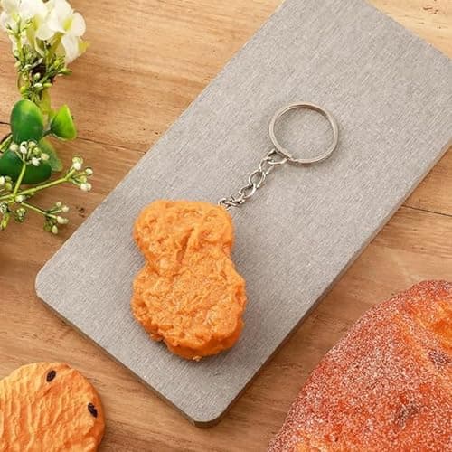 ASREJUR Realistic Chicken Nugget Keyring,Chickens Nuggets Gifts,Funny Gifts Chickens Nugget Keyring Chain,Cute Fried Chicken Nuggets,for Suitcases Handbag Purse Keys Accessories Festival Christmas — view 5