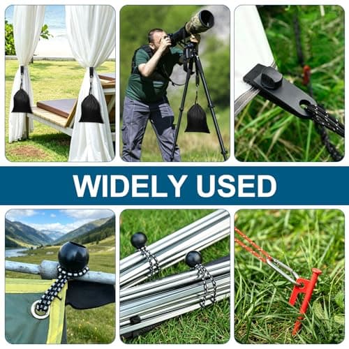 10 Pack Sand Bags for Outdoor Gazebo Curtains,Portable Gazebo Weights with 10 Sandbags, 10 Carabiners, 10 Clips and 10 Bungee Balls, Sandbag Weights for Curtains Weight, Tents, Tablecloths — view 6