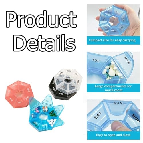 Labyrinxel 4pcs Weekly Pill Box Organiser Mini Portable 7 Day Tablet Storage Case with Snap-Shut Lids for Travel and Daily Use — view 4